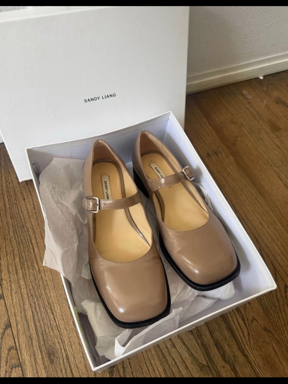 Sandy Liang Taupe Mary Jane Flats in taupe